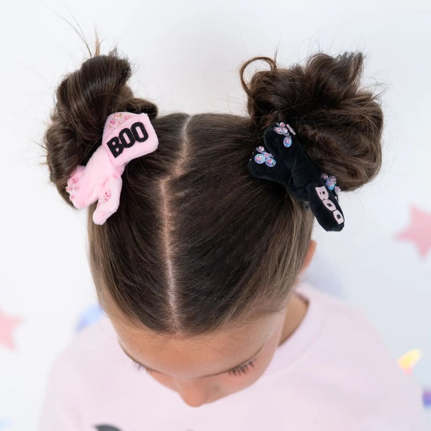 Model Wearing Sweet Wink Boo Bows Halloween Clip Set - Hair Bows - Kids Accessories