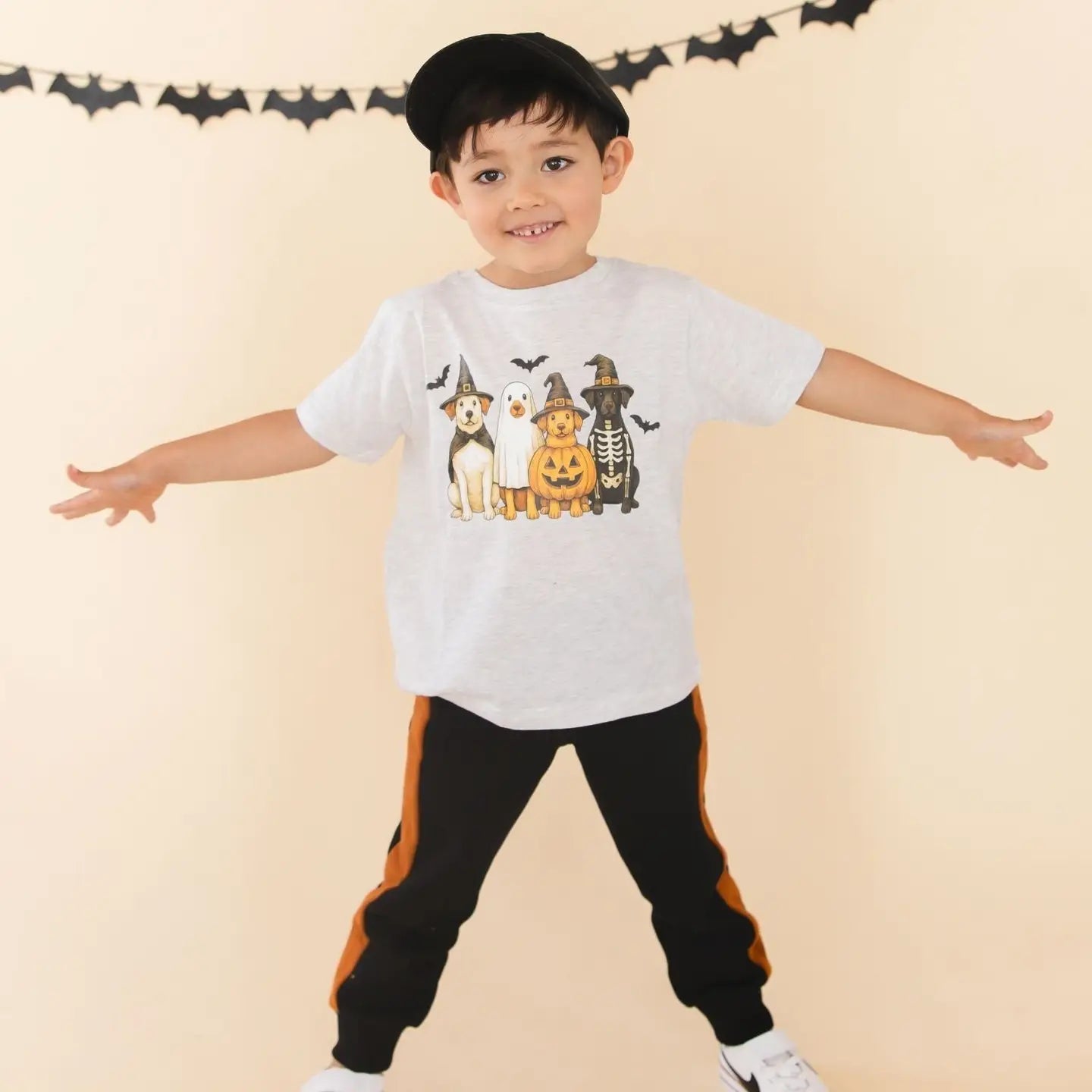 Model Wearing Sweet Wink Halloween Puppies Short Sleeve T-Shirt - Boys Clothing