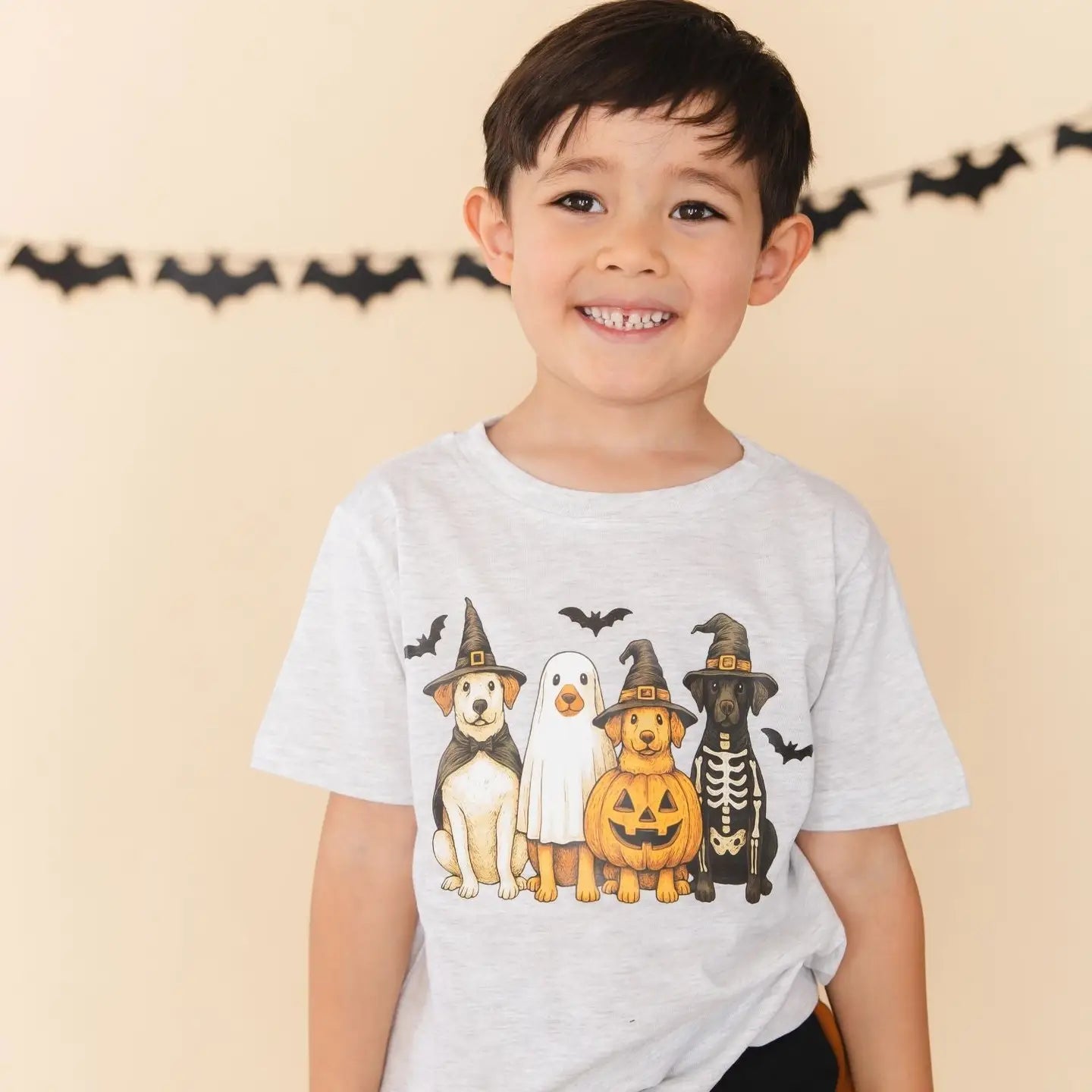 Model Wearing Sweet Wink Halloween Puppies Short Sleeve T-Shirt - Boys Clothing