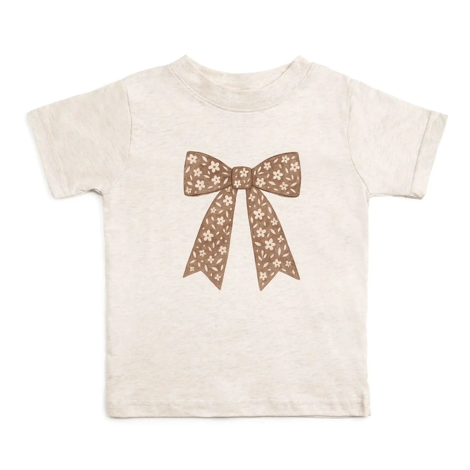 Sweet Wink Mocha Floral Bow Patch Short Sleeve T-Shirt - Kids Clothing