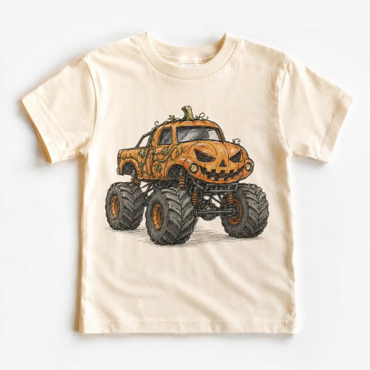 Madi Moosh Pumpkin Monster Truck Kids Halloween Graphic Tee