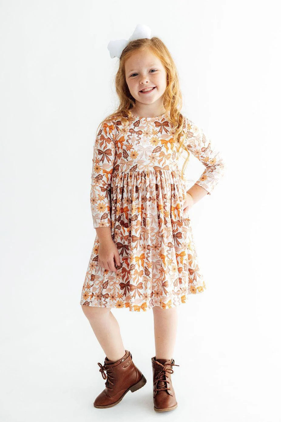 Model Wearing Mila And Rose Fall Harvest Pocket Twirl Dress