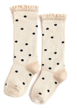 Vanilla Dot Lace Top Knee High Socks