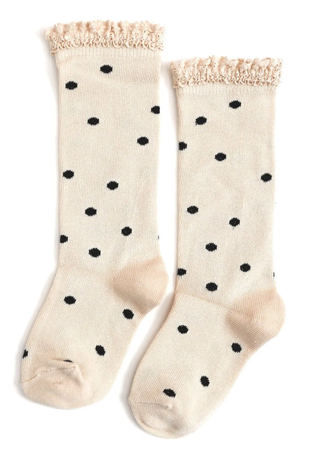 Vanilla Dot Lace Top Knee High Socks
