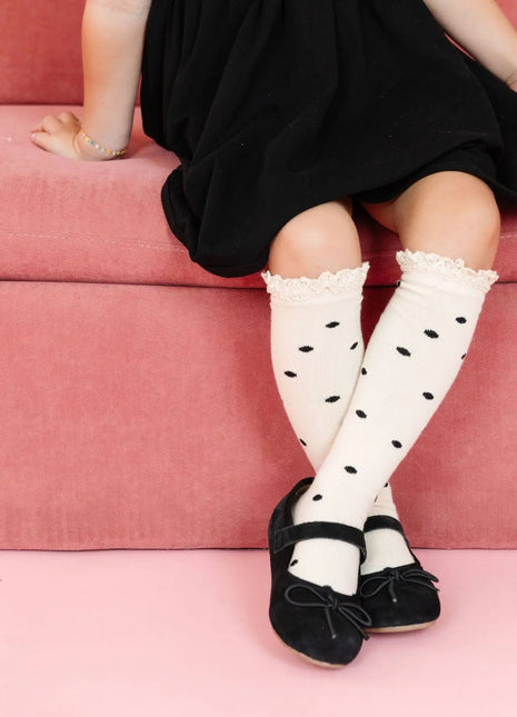 Vanilla Dot Lace Top Knee High Socks