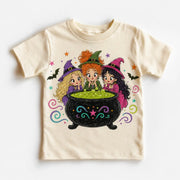 Madi Moosh Kids Halloween Three Witches Cauldron Graphic Tee – Cute Spooky Witch Shirt