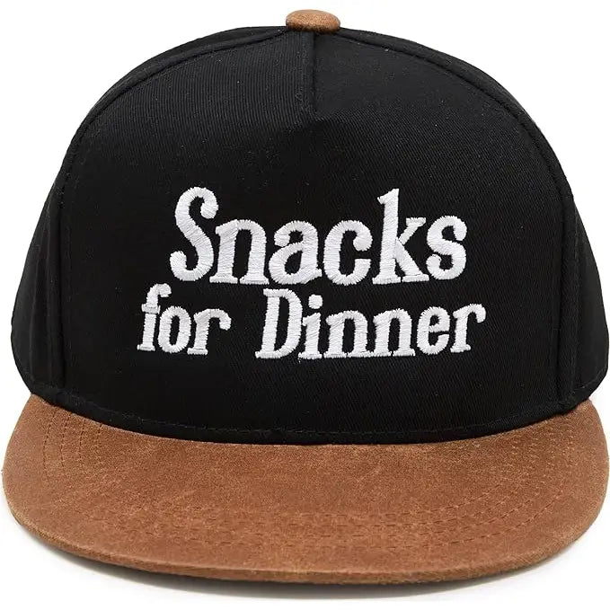 Funky Junque Kids Flat Brim Hat: Snacks For Dinner- Black/Faux Leather
