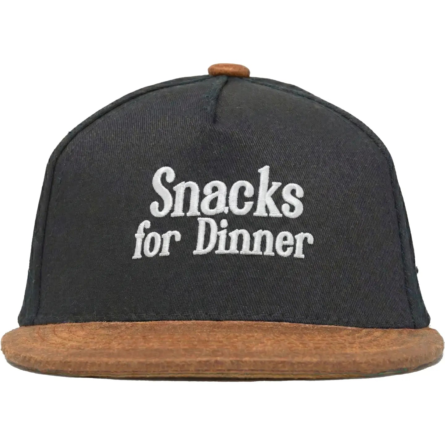 Funky Junque Kids Flat Brim Hat: Snacks For Dinner- Black/Faux Leather
