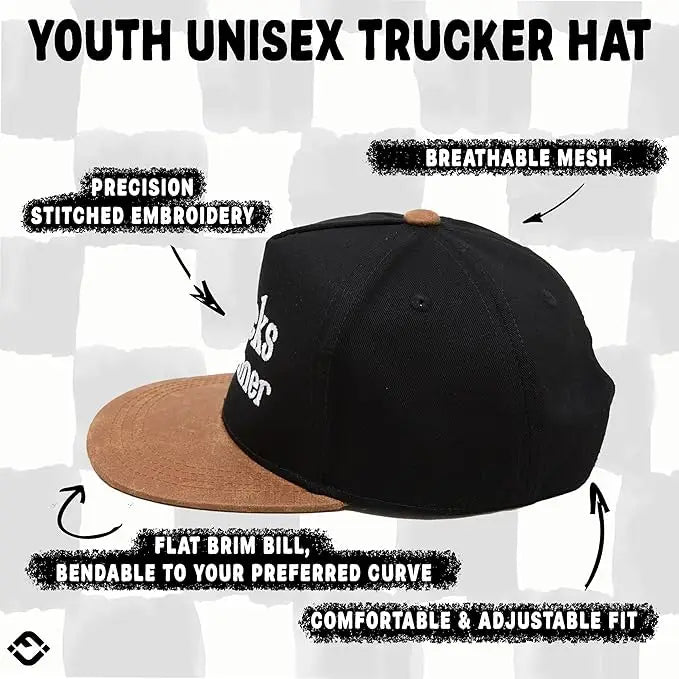 Funky Junque Kids Flat Brim Hat: Snacks For Dinner- Black/Faux Leather