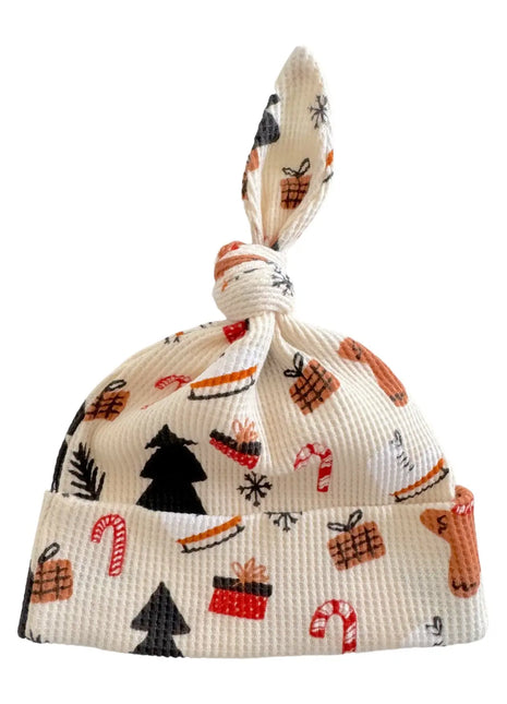 SpearmintLOVE Organic Waffle Knot Beanie, Gingerbread Wonderland Snow