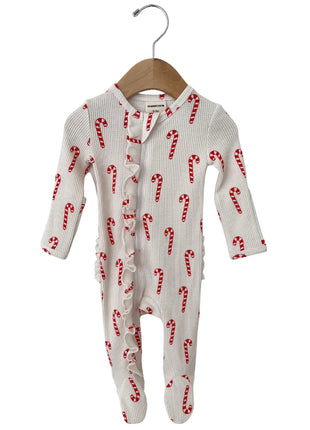 Candy Cane Waffle Ruffle Zip Footie