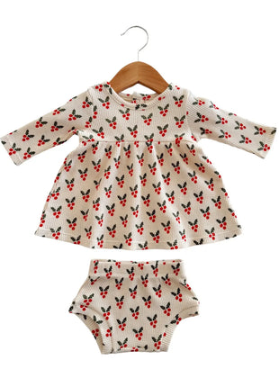 SpearmintLOVE Organic Waffle Simple Dress & Bloomer, Holly