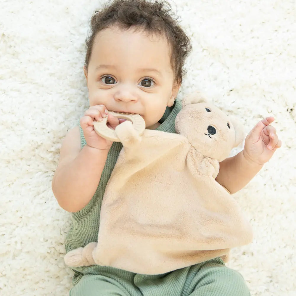 Model Using Bella Tunno Teether Buddy Bernie the Bear