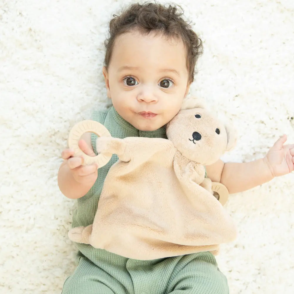 Model Using Bella Tunno Teether Buddy Bernie the Bear