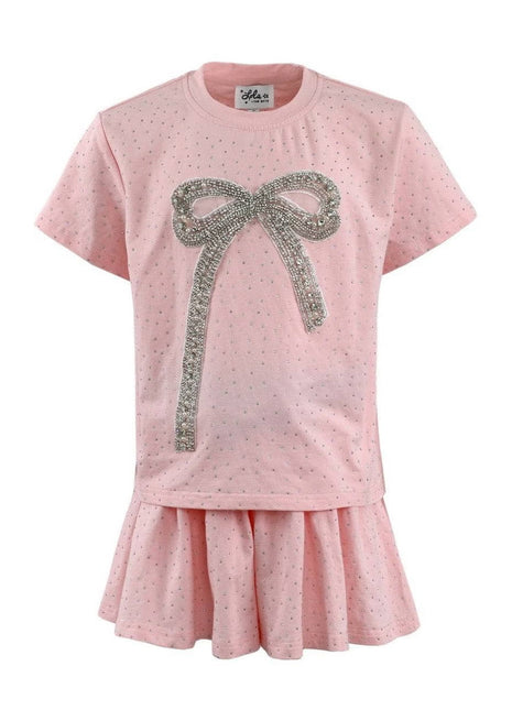 Lola And The Boys Pink Crystal Bow Short Set