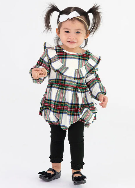 Toddler Wearing Rufflebutts + Ruggedbutts Girls Black Footless Ruffle Tights