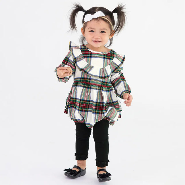 Toddler Wearing Rufflebutts + Ruggedbutts Girls Black Footless Ruffle Tights