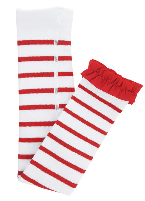 Rufflebutts + Ruggedbutts Girls Red & White Stripe Patterned Footless Ruffle Tights