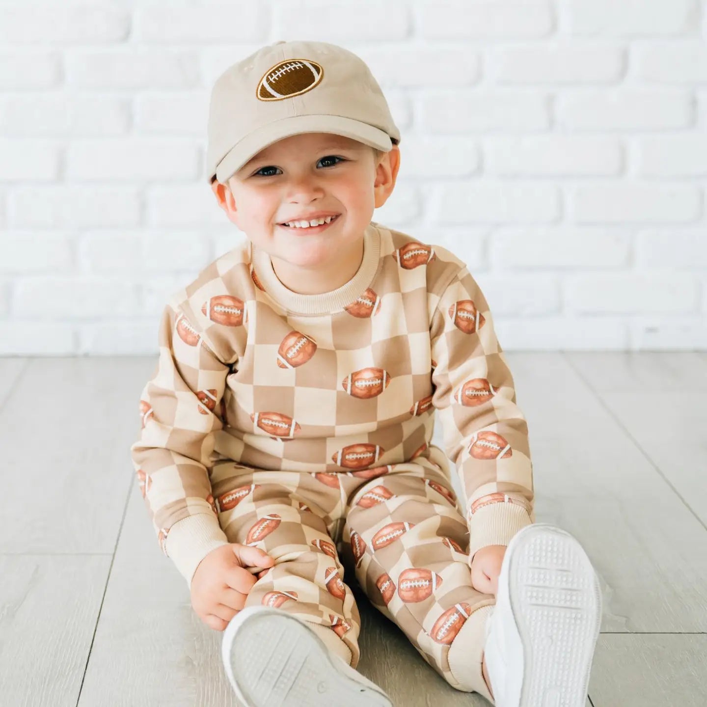 Model Wearing Sweet Winks Football Checkered Jogger & Sweatshirt - Boys Clothing - Game Day