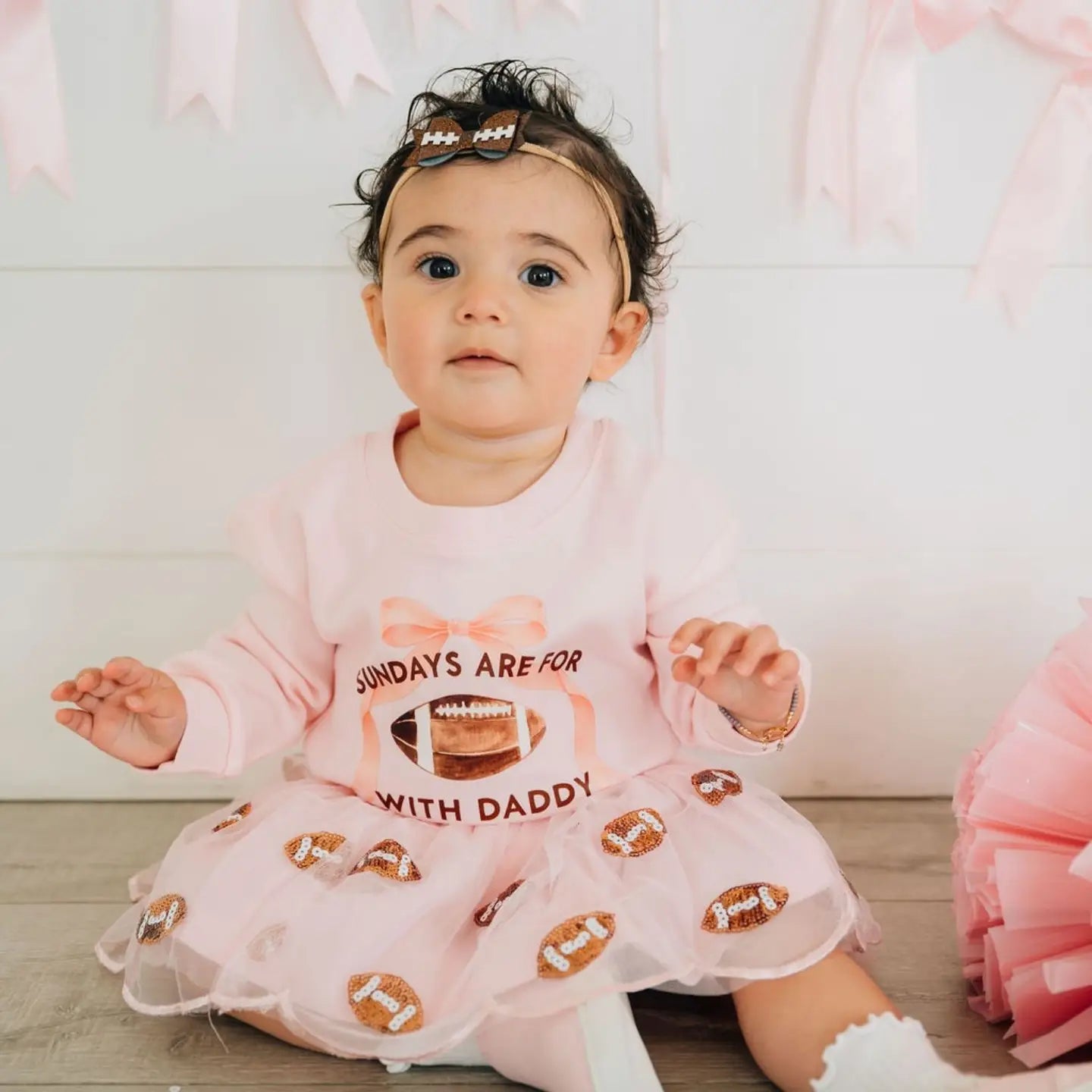 Model Wearing Sweet Wink Sundays Are For Football Long Sleeve Romper - Baby Clothing