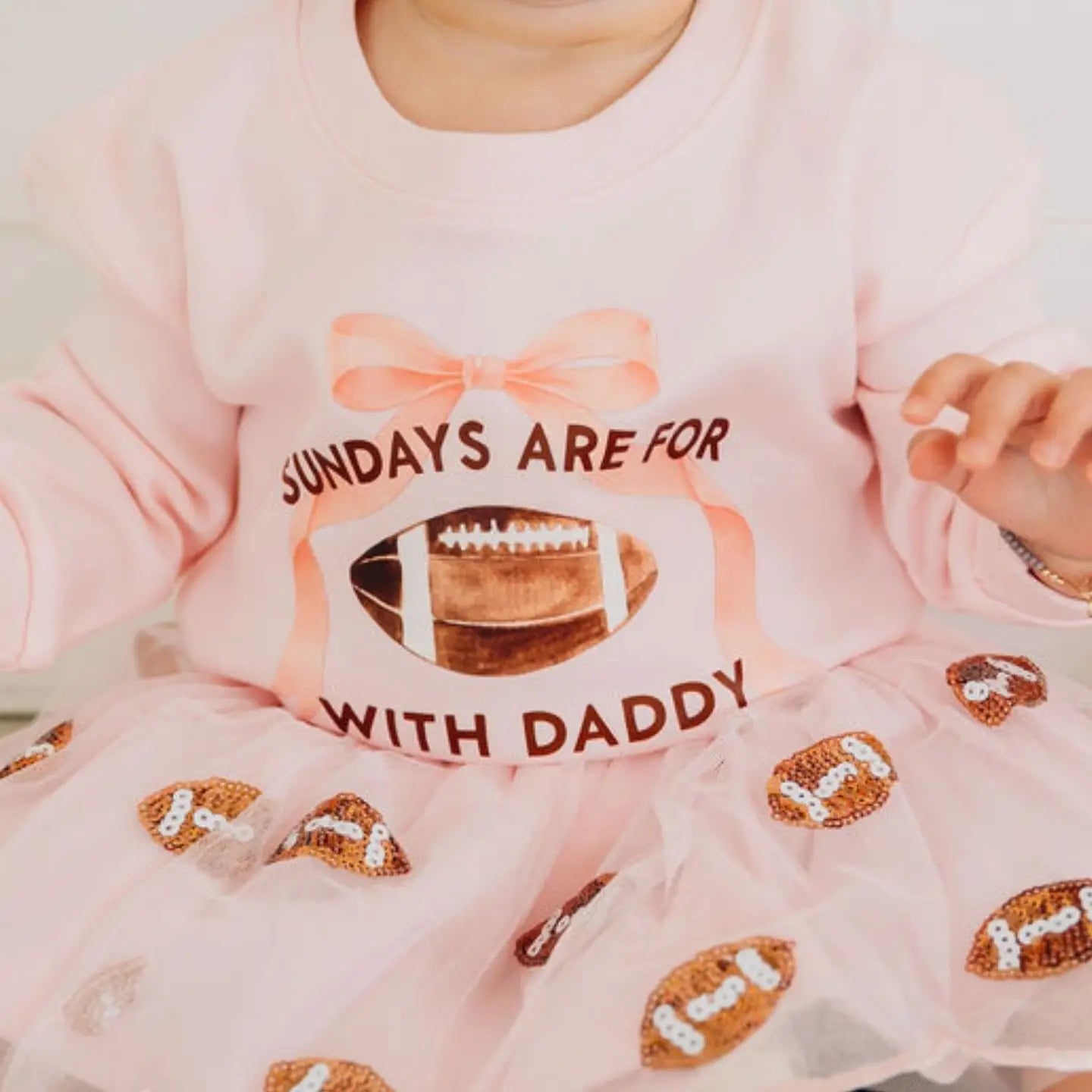 Model Wearing Sweet Wink Sundays Are For Football Long Sleeve Romper - Baby Clothing