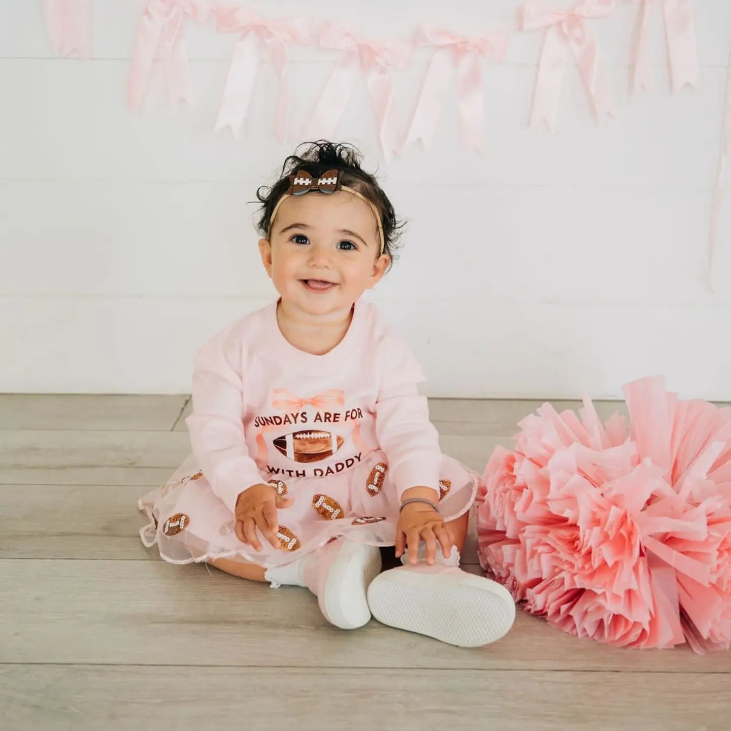 Model Wearing Sweet Wink Sundays Are For Football Long Sleeve Romper - Baby Clothing