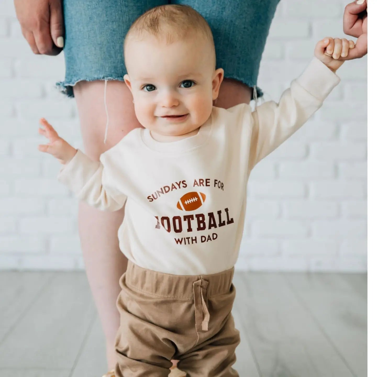 Model Wearing Sweet Wink Sundays Are For Football Long Sleeve Romper - Boys Clothing