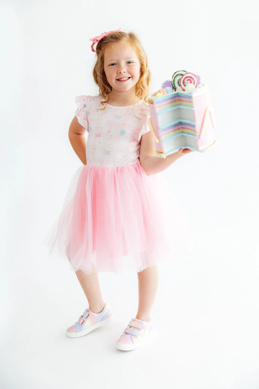 Model Wearing Mila & Rose Birthday Magic Flutter Sleeve Tutu Dress