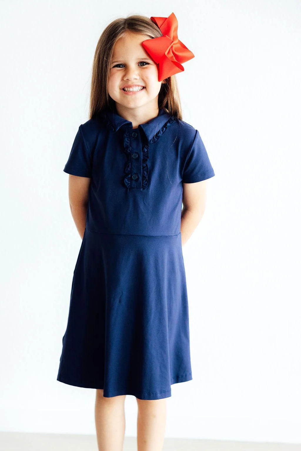 Model Wearing Mila & Rose Navy Short Sleeve Polo Dress