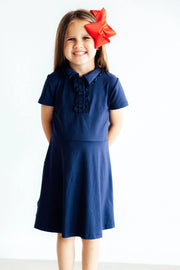 Model Wearing Mila & Rose Navy Short Sleeve Polo Dress