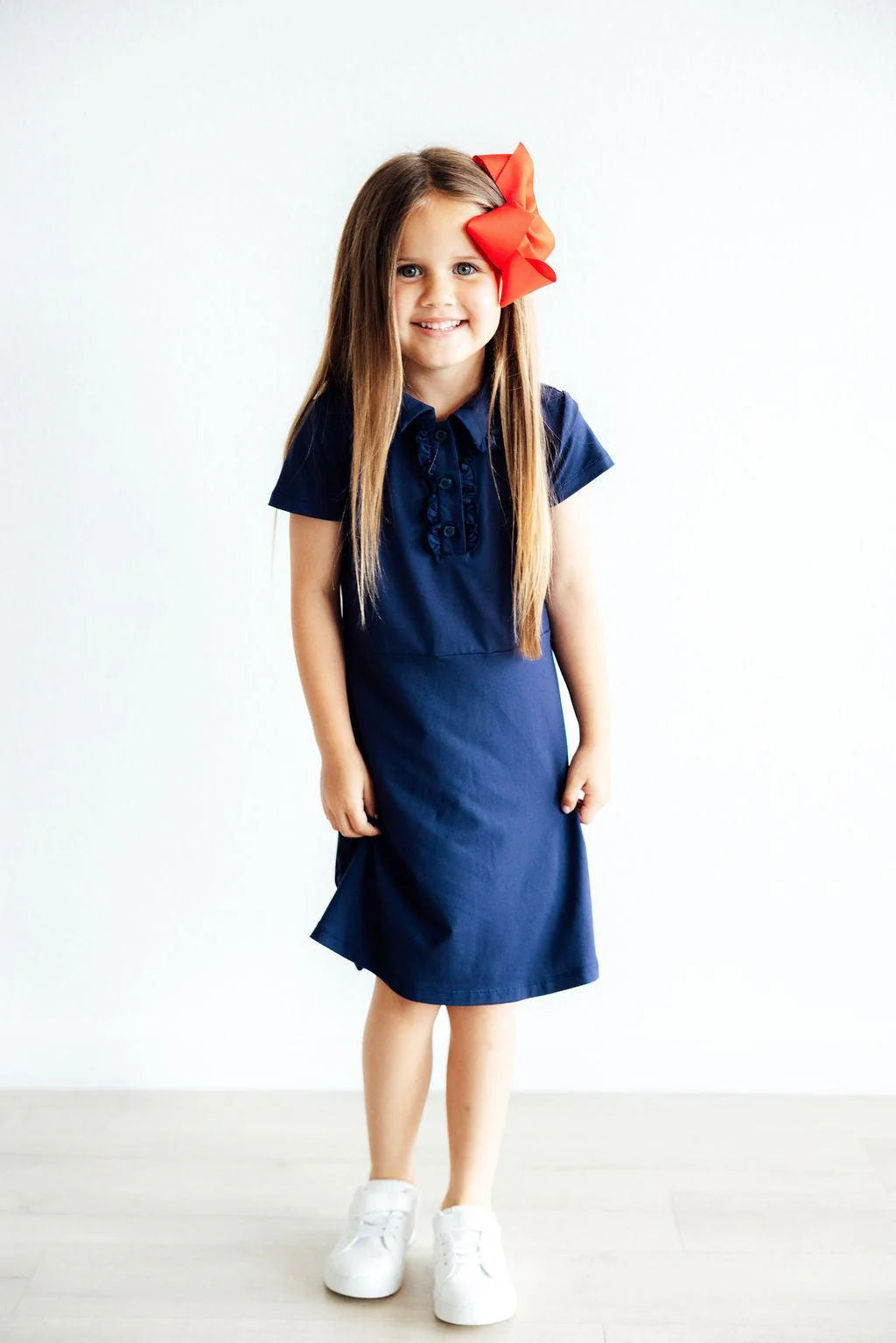 Model Wearing Mila & Rose Navy Short Sleeve Polo Dress