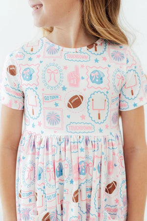 Model Wearing Mila & Rose Game Day Girlie Pocket Twirl Dress