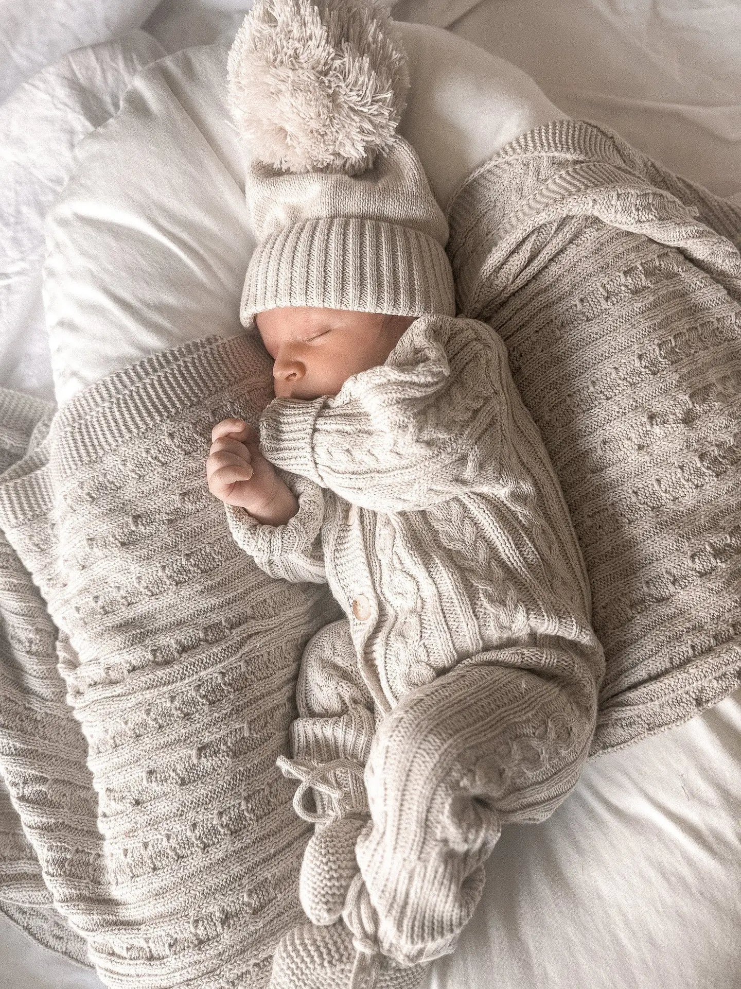 Model Wearing Luna + Luca Classic Cable Knit Jumpsuit - Natural
