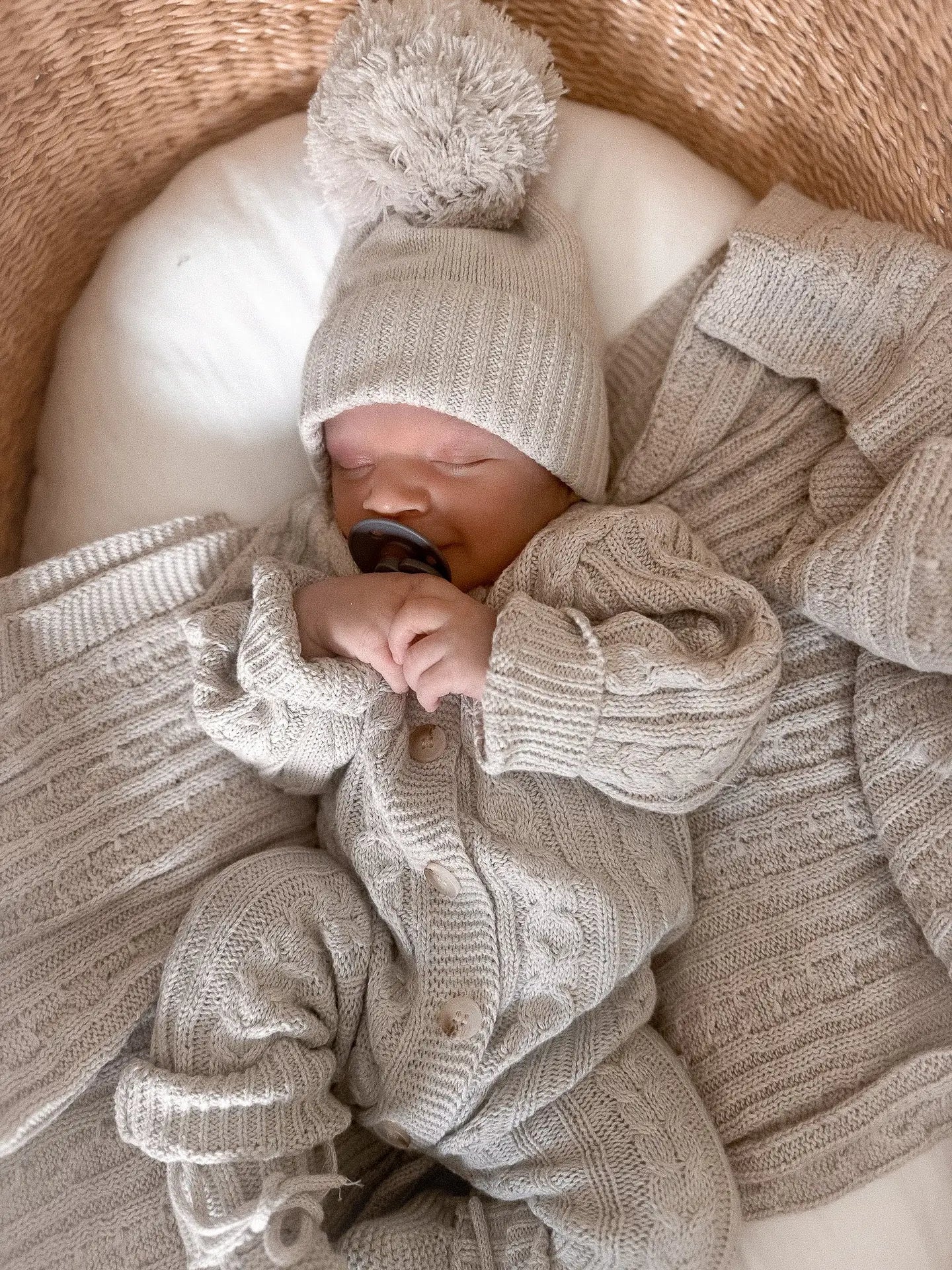 Model Wearing Luna + Luca Classic Cable Knit Jumpsuit - Natural
