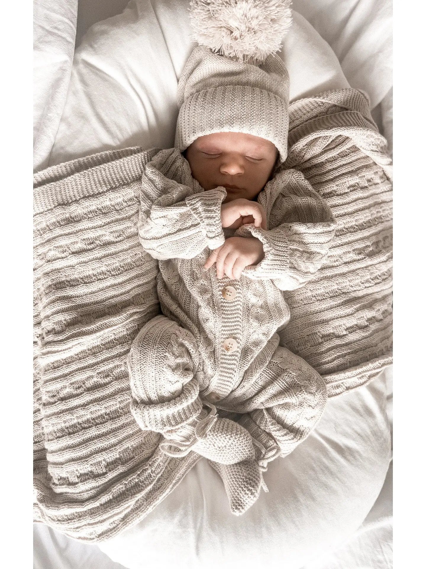 Model Wearing Luna + Luca Classic Cable Knit Jumpsuit - Natural