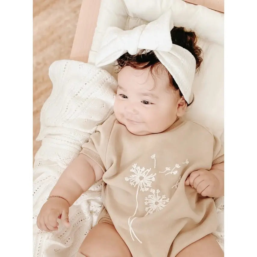 Model Wearing Luna + Luca Pointelle Bow Headband - White