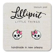 Lilliput Cute Skull Earrings // Skull W Pink Bow