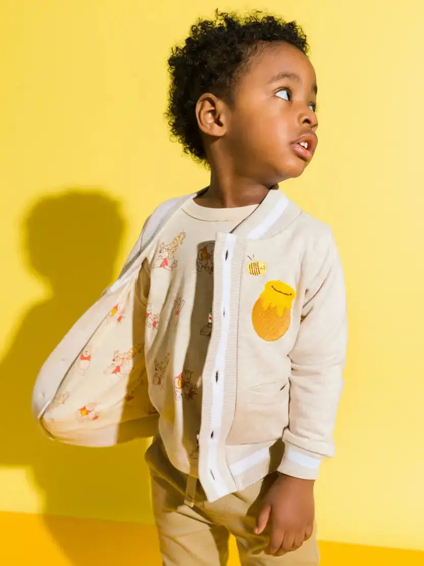 Model Wearing Monica + Andy Bomber Jacket_winnie the Pooh