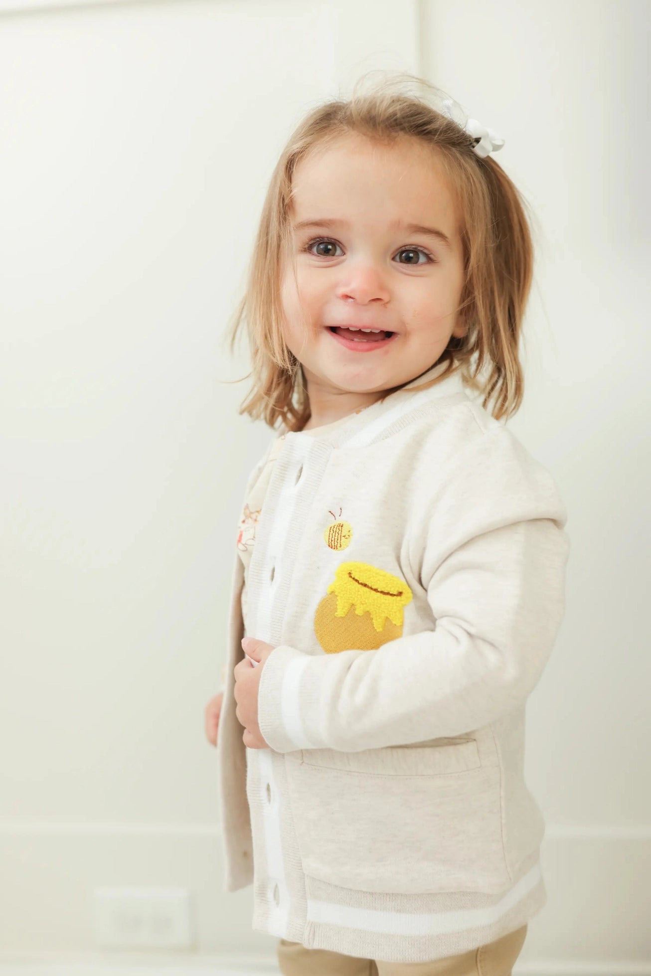 Model Wearing Monica + Andy Bomber Jacket_winnie the Pooh