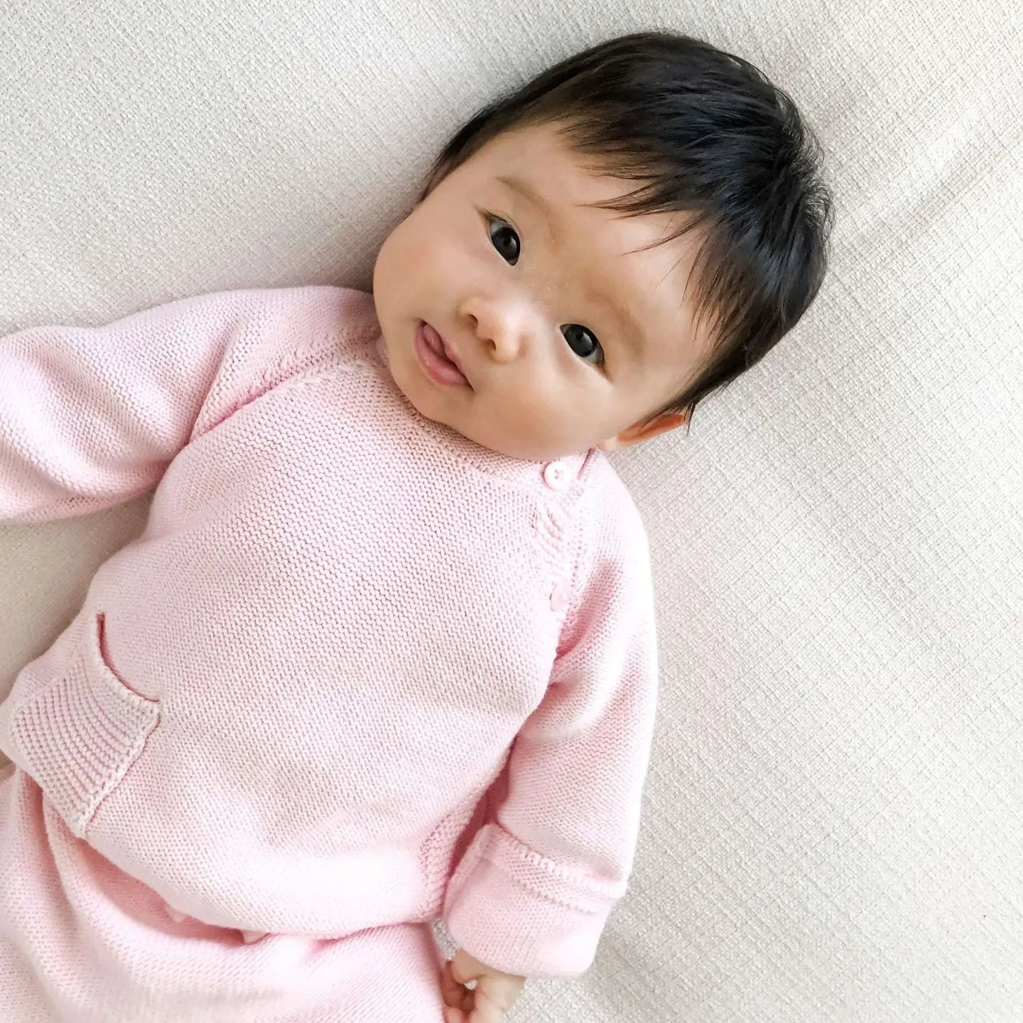 Model Wearing Monica + Andy Little Darling Knit Top + Bottom_pink
