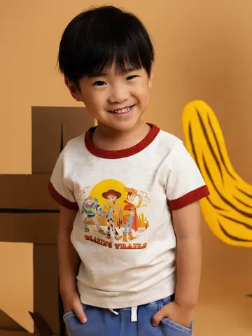 Model Wearing Monica + Andy Short Sleeve Crewneck Tee_toy Story Western Friends On Grey