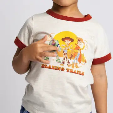 Model Wearing Monica + Andy Short Sleeve Crewneck Tee_toy Story Western Friends On Grey