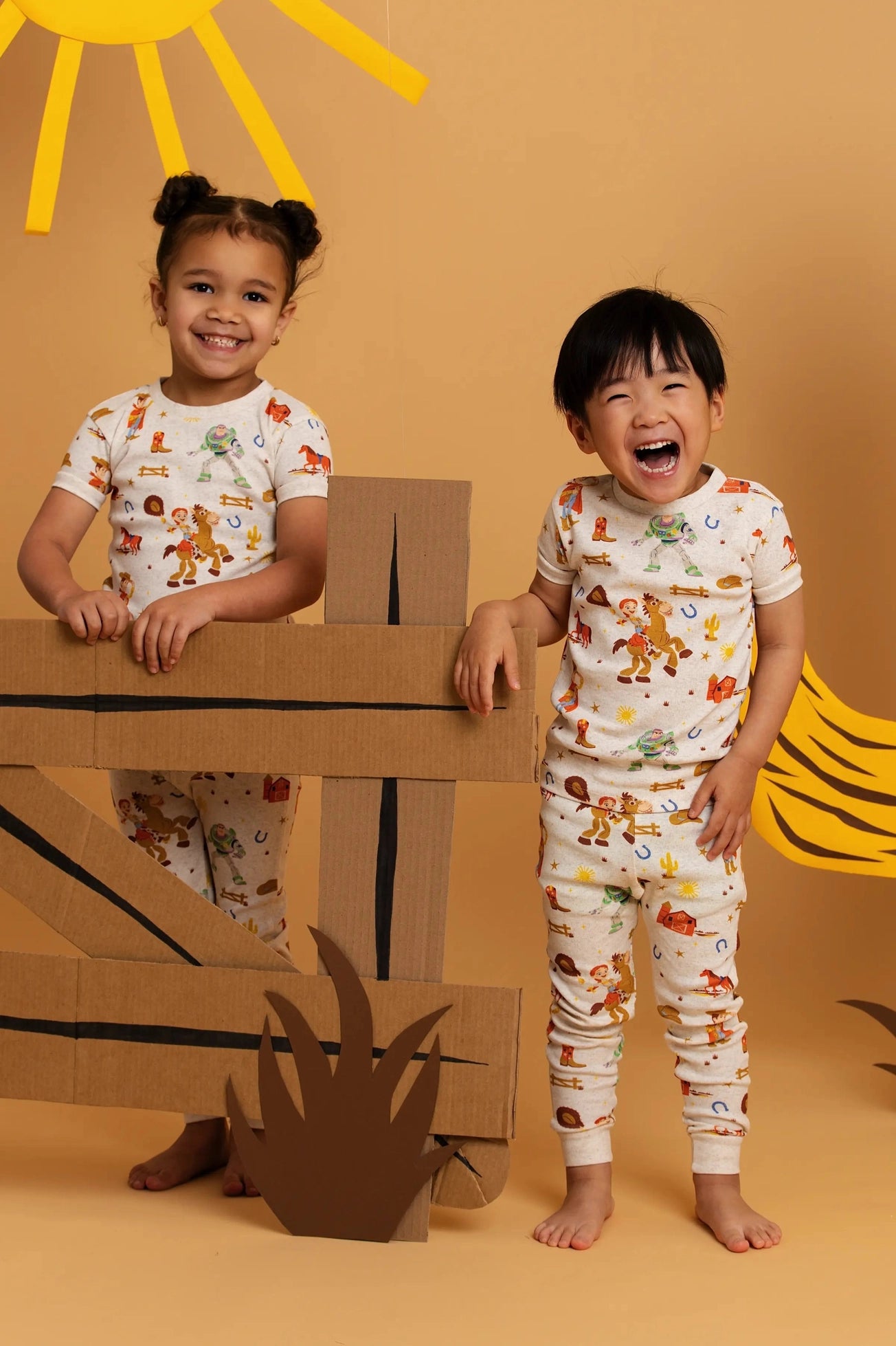 Model Wearing Monica + Andy Short Sleeve Two-Piece Pajama Set_toy Story Western Friends