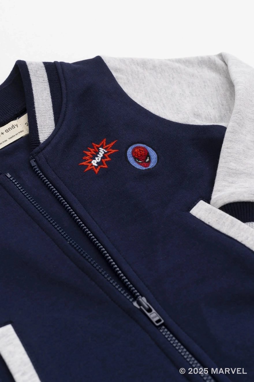 Monica + Andy Zip Bomber Jacket_marvel Spider-Man On Blue
