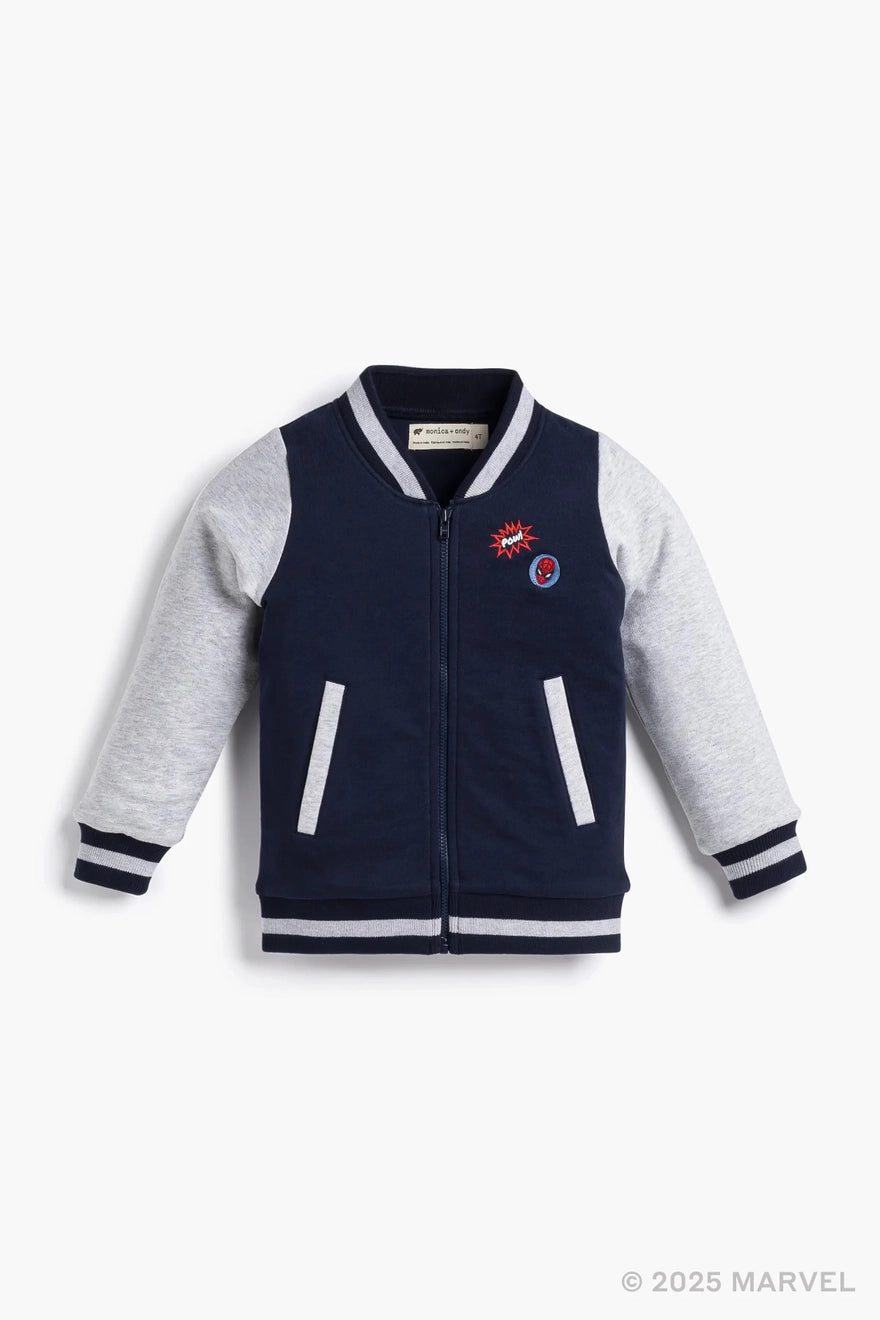 Monica + Andy Zip Bomber Jacket_marvel Spider-Man On Blue