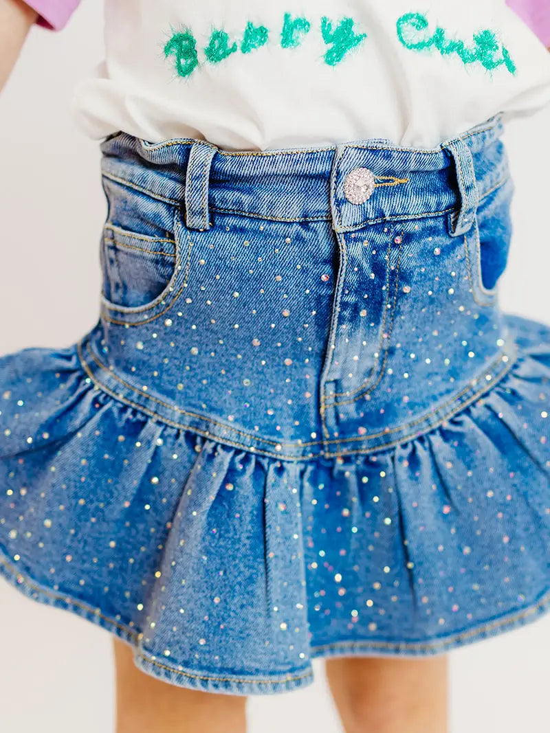Model Three Wildflower Designs Denim Embellished Skort