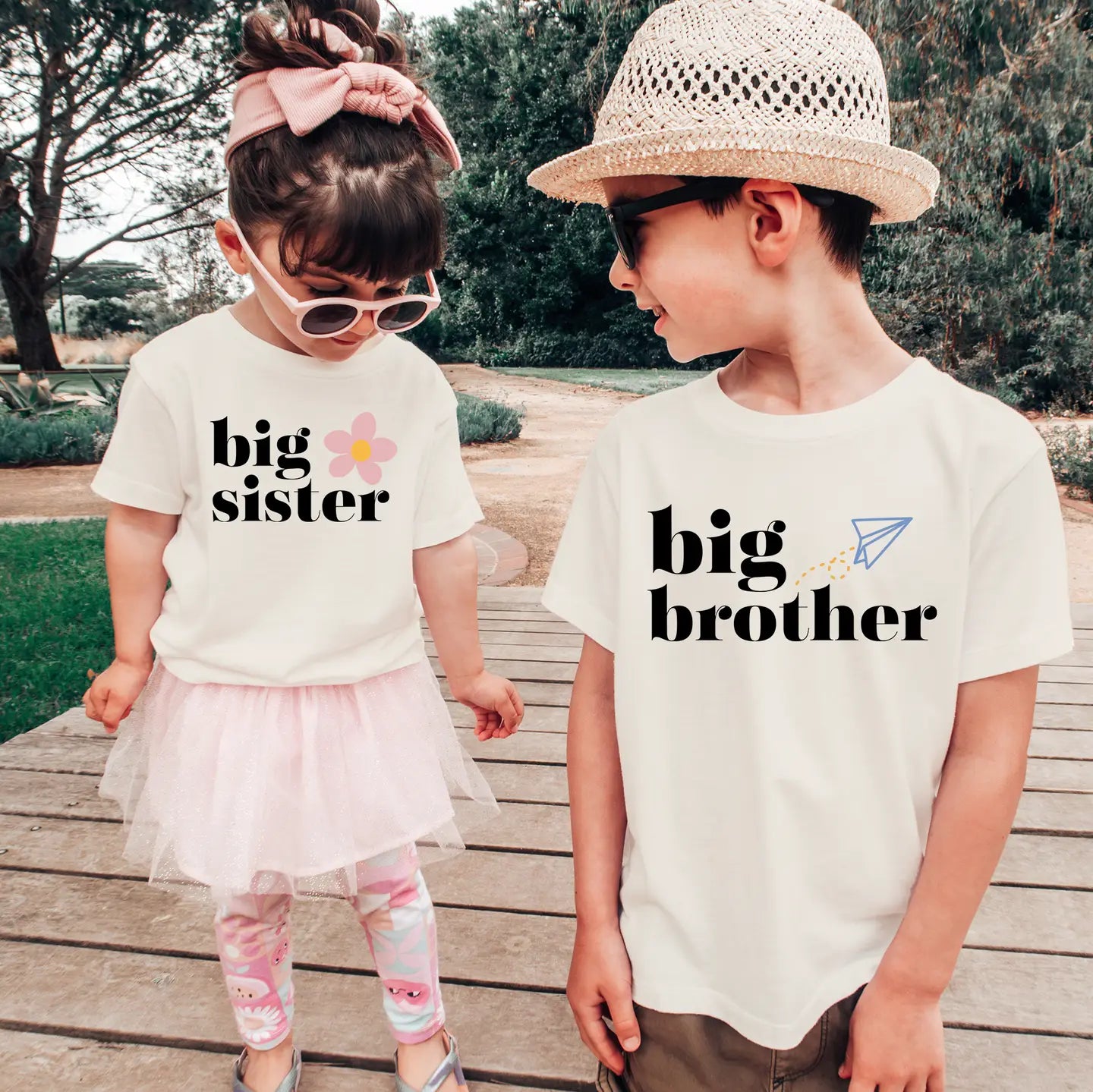 Miche Custom Big Sister and Brother Shirts, Flower and Airplane