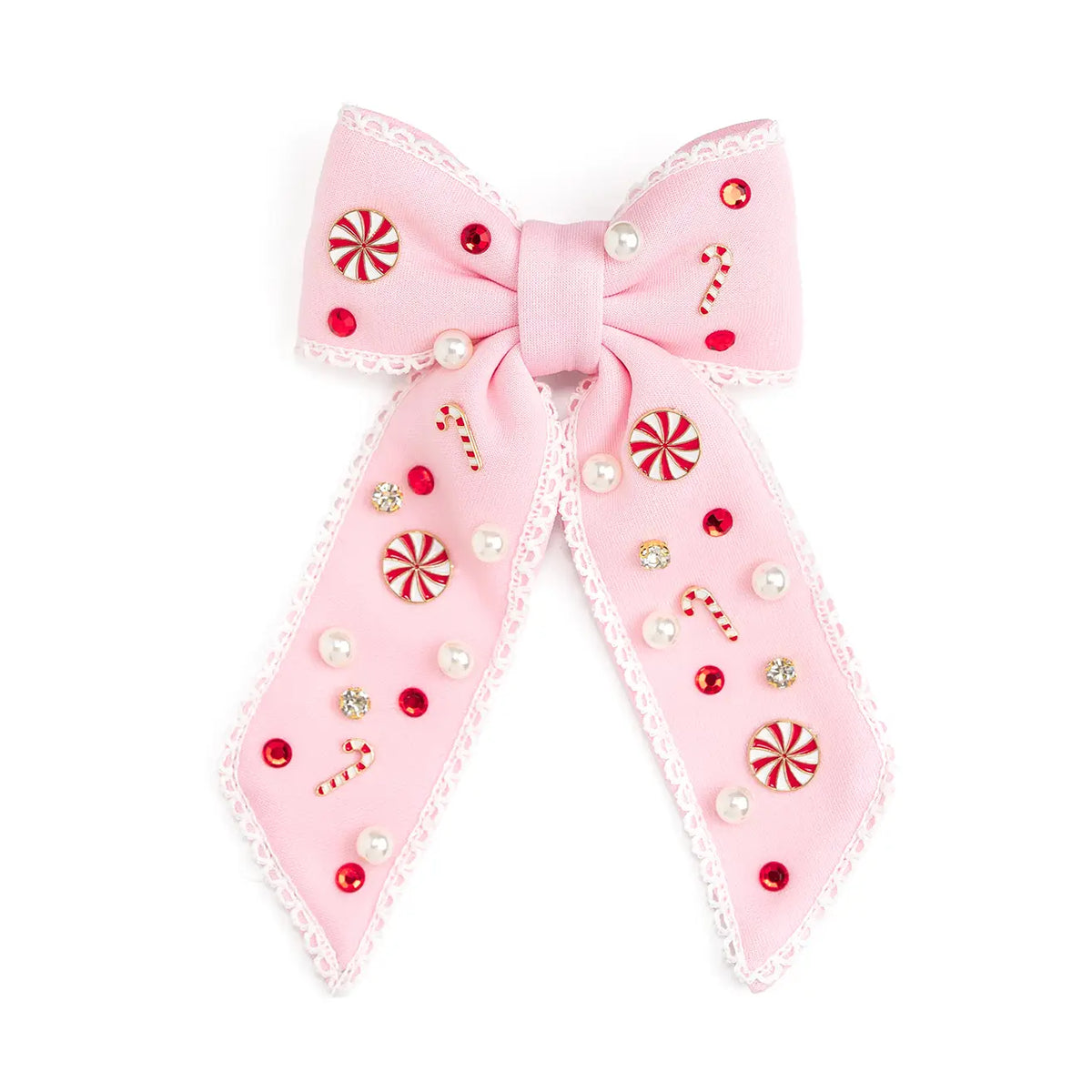 Sweet Wink Candy Cane Christmas Gemstone Bow Clip - Kids Hair Accessory