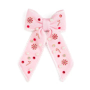 Sweet Wink Candy Cane Christmas Gemstone Bow Clip - Kids Hair Accessory