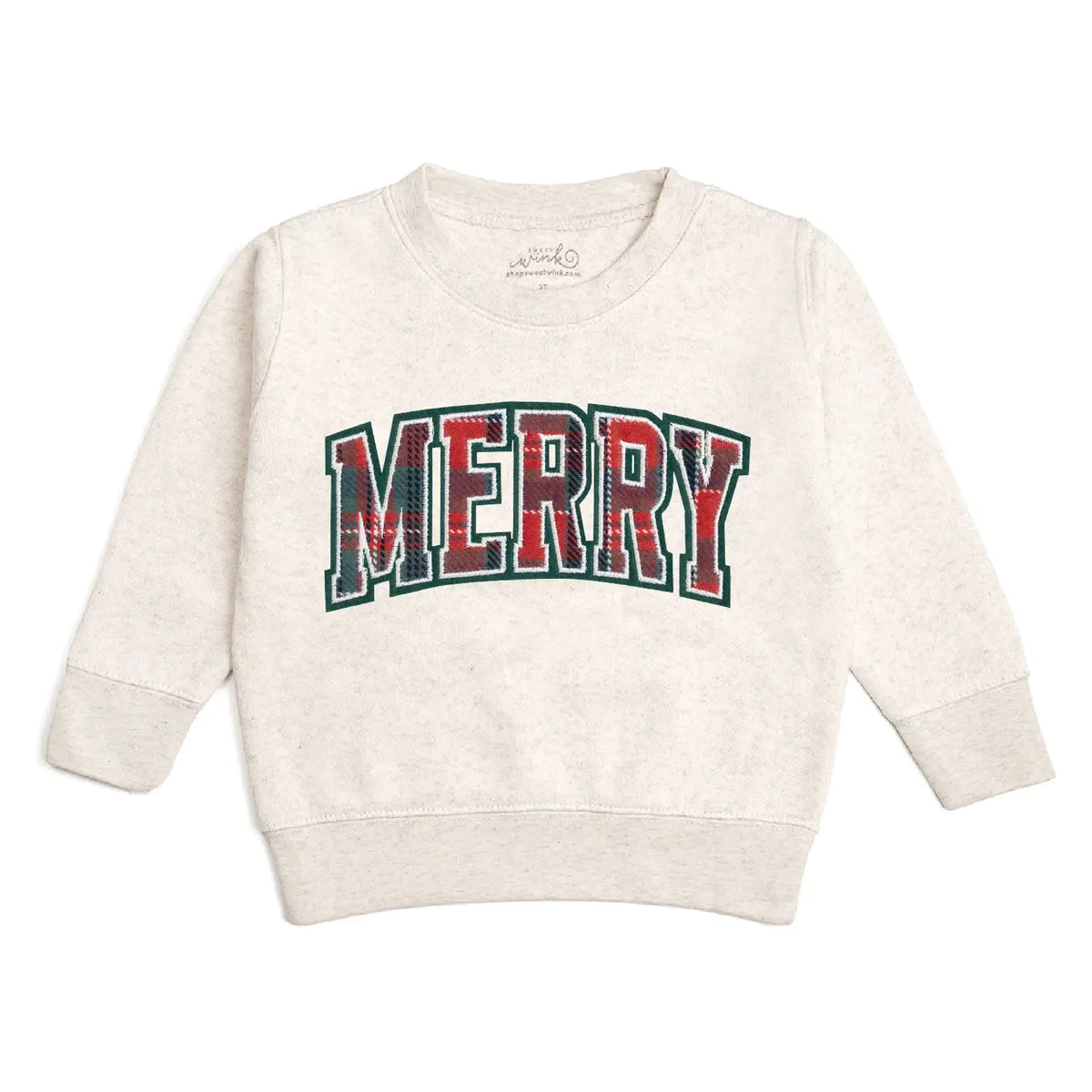 Sweet Wink Merry Tartan Patch Christmas Sweatshirt - Kids Clothing